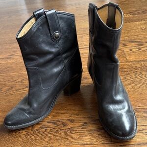 Frye Black Leather Short Western Ankle Boots